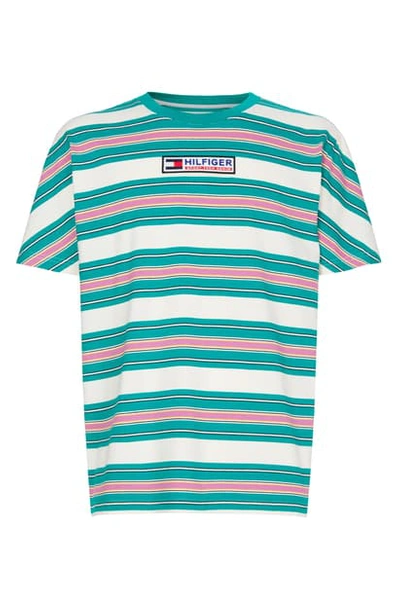 Shop Tommy Jeans Tjm Sport Tech Stripe T-shirt In Teal Blue / Multi
