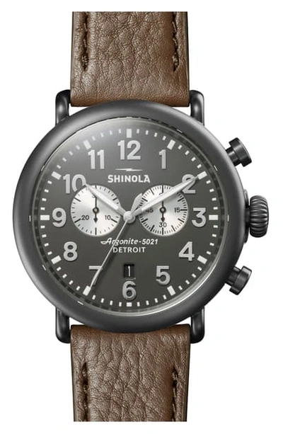 Shop Shinola The Runwell Chrono Leather Strap Watch, 47mm In Walnut/ Gunmetal