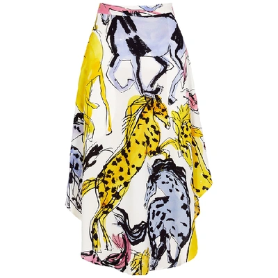 Shop Stella Mccartney Jacey Printed Asymmetric Midi Skirt In Multicoloured