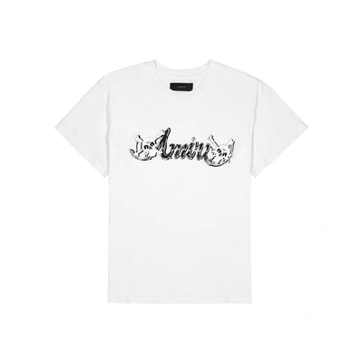 Shop Amiri Mötley Crüe Printed Cotton T-shirt In White