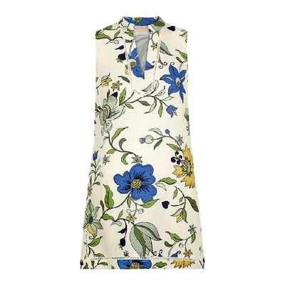 Shop Tory Burch Floral-print Linen-blend Mini Dress In Multicoloured