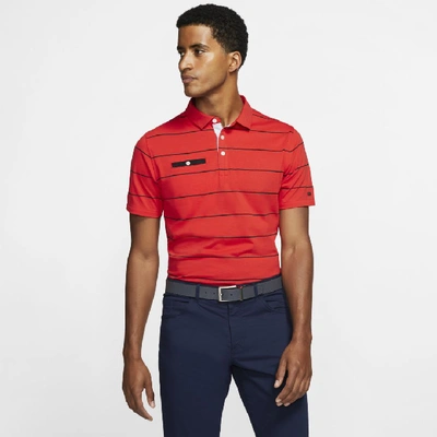 Shop Nike Dri-fit Player Men's Striped Golf Polo In Red
