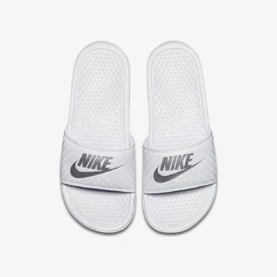 Shop Nike Benassi Jdi Women's Slide (white) In White,metallic Silver