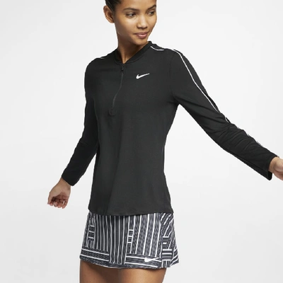 Shop Nike Court Dri-fit Women's 1/2-zip Long-sleeve Tennis Top In Black,white,white,white