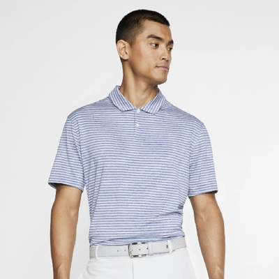Shop Nike Dri-fit Tiger Woods Vapor Men's Striped Golf Polo In Gym Blue