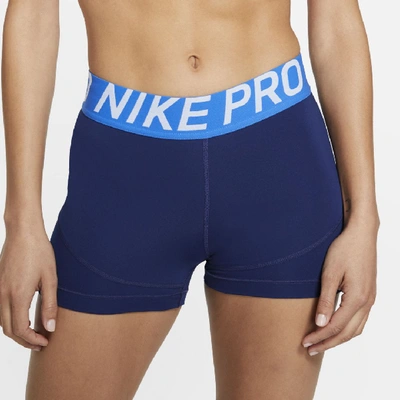 Shop Nike Pro Women's 3" Training Shorts In Blue Void
