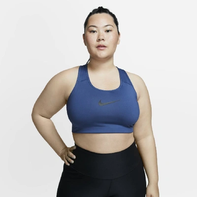 Shop Nike Women's Swoosh Medium-support Sports Bra (plus Size) In Mystic Navy