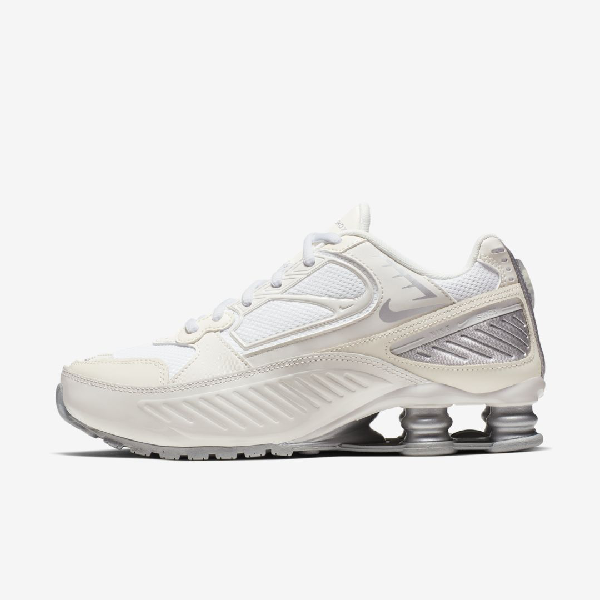 nike cream and silver shox enigma 9000 sneakers