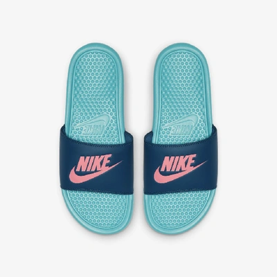 Shop Nike Benassi Slide In Teal Nebula/blue Force/sunset Pulse