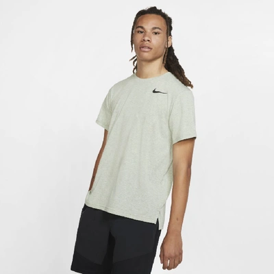 Shop Nike Breathe Men's Short-sleeve Training Top In Vapor Green/heather/black