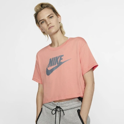 Shop Nike Sportswear Essential Women's Cropped T-shirt In Pink Quartz