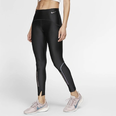 Shop Nike Speed Women's Mid-rise 7/8 Running Leggings In Black,gunsmoke