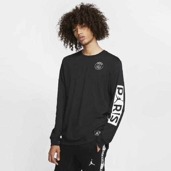 Jordan Paris Saint-germain Long-sleeve T-shirt In Black | ModeSens