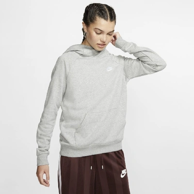 Shop Nike Women's  Sportswear Essential Funnel-neck Fleece Pullover Hoodie In Grey