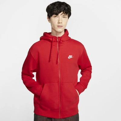 Shop Nike Men's  Sportswear Club Fleece Full-zip Hoodie In Red