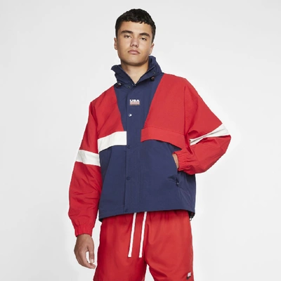 Shop Nike Men's Swoosh Striped Jacket In Red