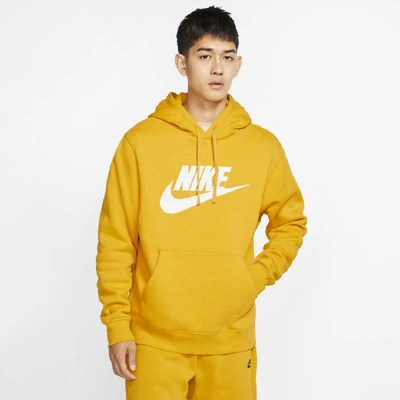 Shop Nike Sportswear Club Fleece Men's Graphic Pullover Hoodie In Dark Sulfur/dark Sulfur/white