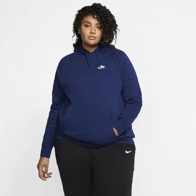 Shop Nike Sportswear Essential Women's Fleece Pullover Hoodie (plus Size) In Blue Void