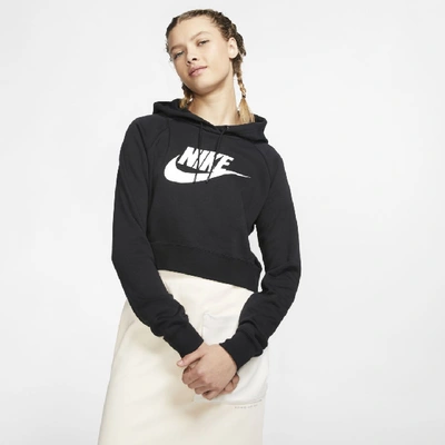 Shop Nike Sportswear Essential Women's Cropped Hoodie In Black,white