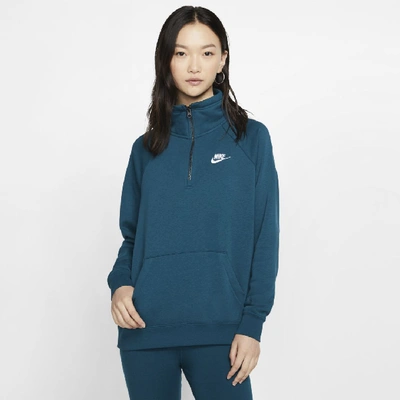 Shop Nike Sportswear Essential Women's 1/4-zip Fleece Top In Midnight Turquoise