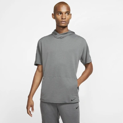 Shop Nike Yoga Dri-fit Men's Short-sleeve Pullover Hoodie In Grey