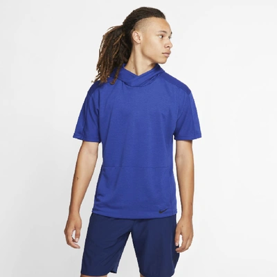 Shop Nike Yoga Dri-fit Men's Short-sleeve Pullover Hoodie In Blue