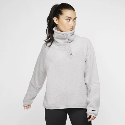 Shop Nike Therma Womens Long-sleeve Fleece Training Top In Atmosphere Grey