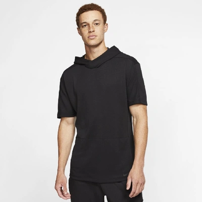 Shop Nike Yoga Dri-fit Men's Short-sleeve Pullover Hoodie In Black