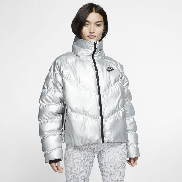 nike silver high neck padded jacket