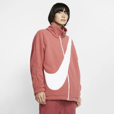 Shop Nike Sportswear Swoosh Womens Reversible Sherpa Jacket In Red