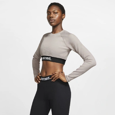 Shop Nike Sportswear Womens Long Sleeve Crop Top In Grey
