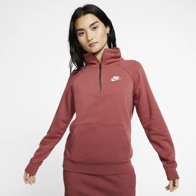 Shop Nike Sportswear Essential Women's 1/4-zip Fleece Top In Cedar