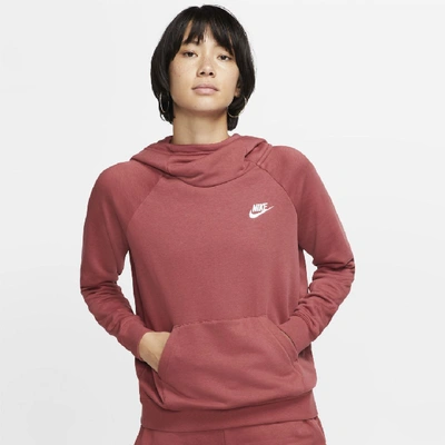 Shop Nike Sportswear Essential Women's Funnel-neck Fleece Pullover Hoodie In Cedar/white