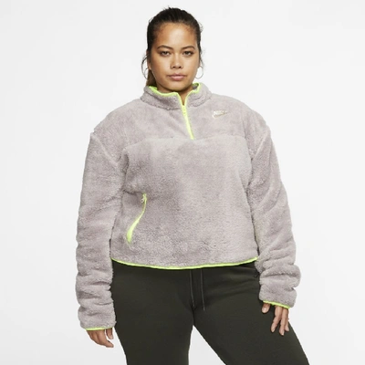 Nike Sportswear Womenâ€™s 1/4-zip Sherpa Fleece Crop Top (pumice) -  Clearance Sale In Grey | ModeSens