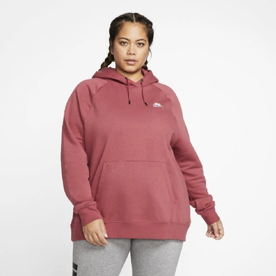 Shop Nike Sportswear Essential Women's Fleece Pullover Hoodie (plus Size) In Red