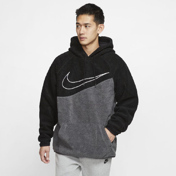 nike men's sportswear swoosh sherpa pullover hoodie