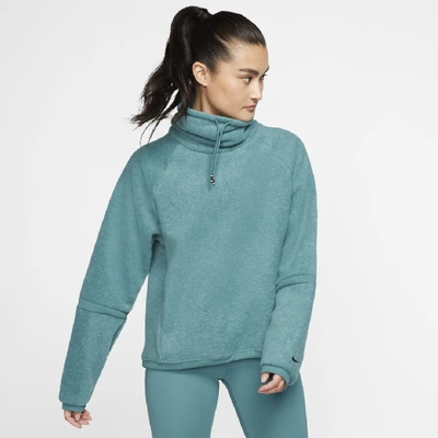 Shop Nike Therma Womens Long-sleeve Fleece Training Top In Green