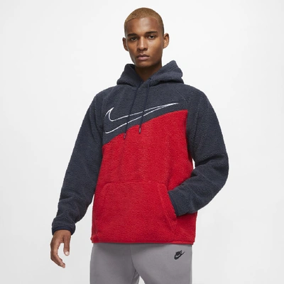 Nike Sportswear Swoosh Sherpa Pullover Hoodie In Obsidian/university  Red/white | ModeSens