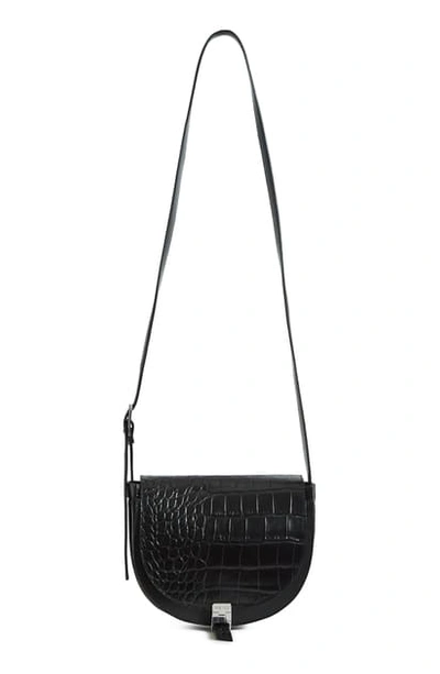 Hurlingham Croc Embossed Leather Crossbody Bag In Black