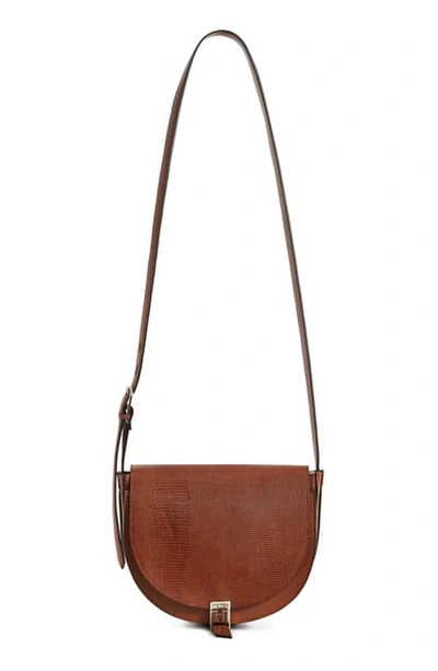 Reiss Hurlingham Lizard Embossed Leather Crossbody Bag In Deep