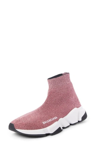 Shop Balenciaga Mid Speed Metallic Sock Sneaker In Pink/ White