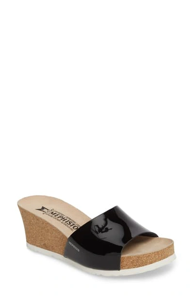 Shop Mephisto Lise Platform Wedge Sandal In Black Patent Leather/ Nubuck