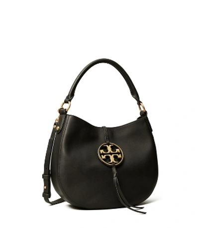 Shop Tory Burch Miller Metal-logo Mini Hobo In Black