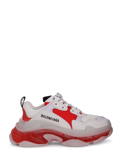 Shop Balenciaga White And Red Triple S Sneakers In Bianco Rosso Grigio