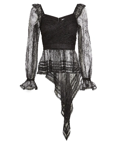 Shop Self-portrait Ruffled Lace Wrap Top In Black