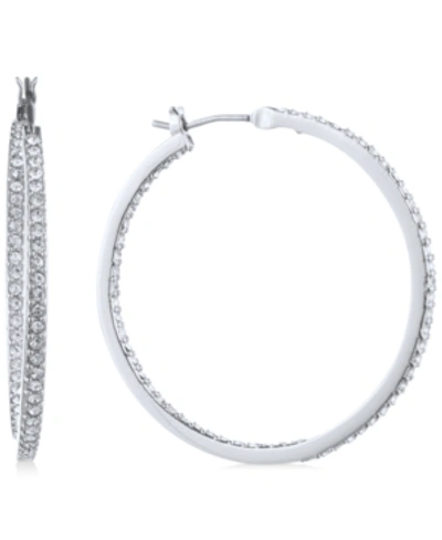 Shop Givenchy Medium Pave Hoop Earrings 1-1/4" In Silver