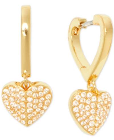 Shop Kate Spade Gold-tone Crystal Pave Heart Drop Earrings In Clear/gold
