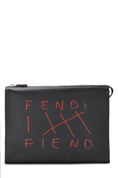 Pre-owned Fendi Black & Red Leather Fiend Clutch