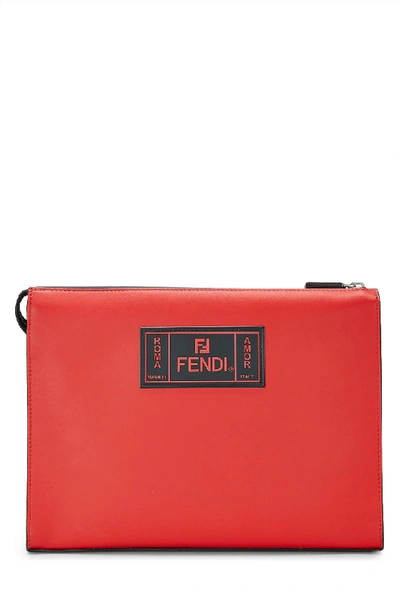 Pre-owned Fendi Black & Red Leather Fiend Clutch