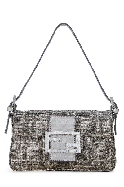 FENDI ZUCCA Mini Grigio Pochette ($350) ❤ liked on Polyvore featuring bags,  handbags, clutches, metallic leather han…